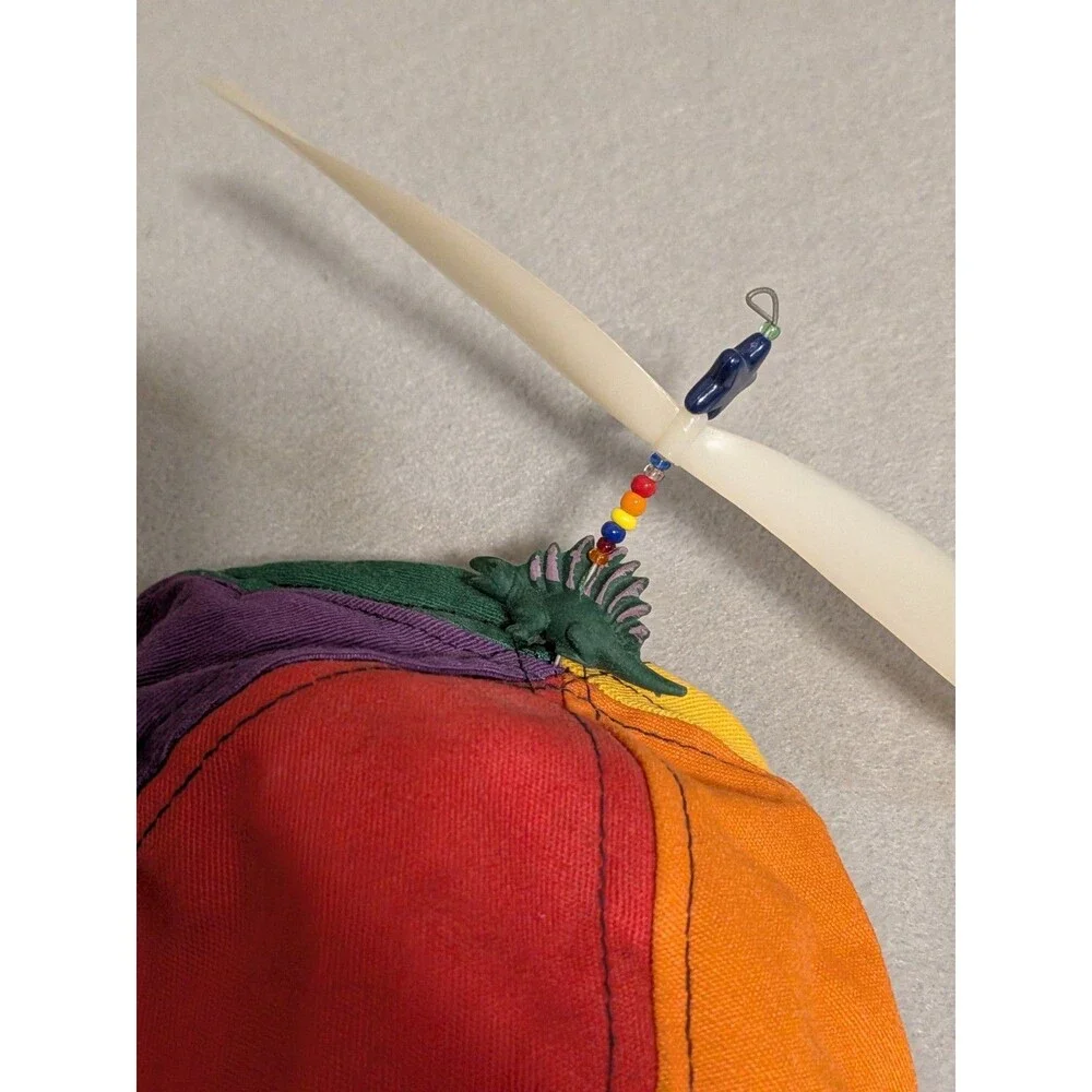 Vintage Interstellar Propeller Rainbow Colorblock Beanie Hat USA Dinosaur Large